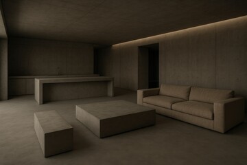 Modern minimalist bunker home interior design with simple composition
