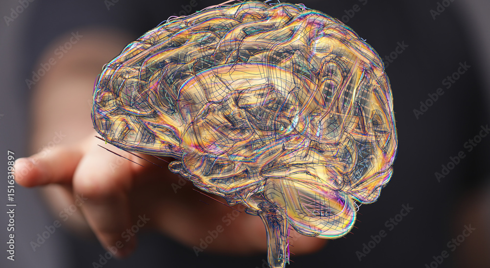 Aufkleber abstract image of a human brain, representing ai, neural networks, and cognitive functions.