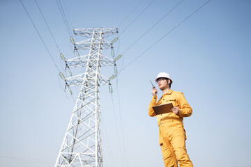 asian male civil engineer work power line