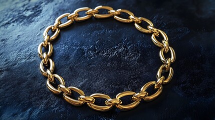 A chunky gold chain necklace on a black background