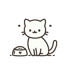 Fototapeta premium Cute cat sitting beside a bowl of food in a minimalist style 