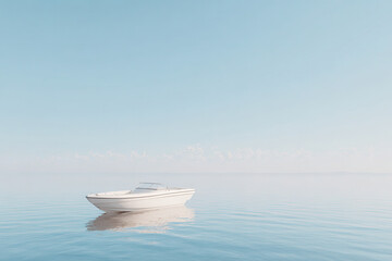 minimalistic scene featuring motorboat on calm water emphasizing ultrabright color details