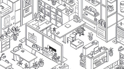 Isometric office plan.  Detailed layout