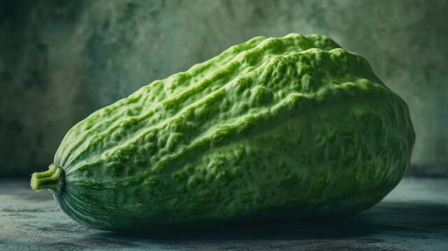 A close-up shot of a green vegetable sitting on a table