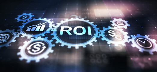 ROI Return on investment reading revenue business concept on virtual screen.