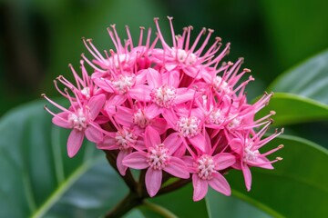Beautiful pink cluster of flowers blooming in a lush tropical garden during daytime