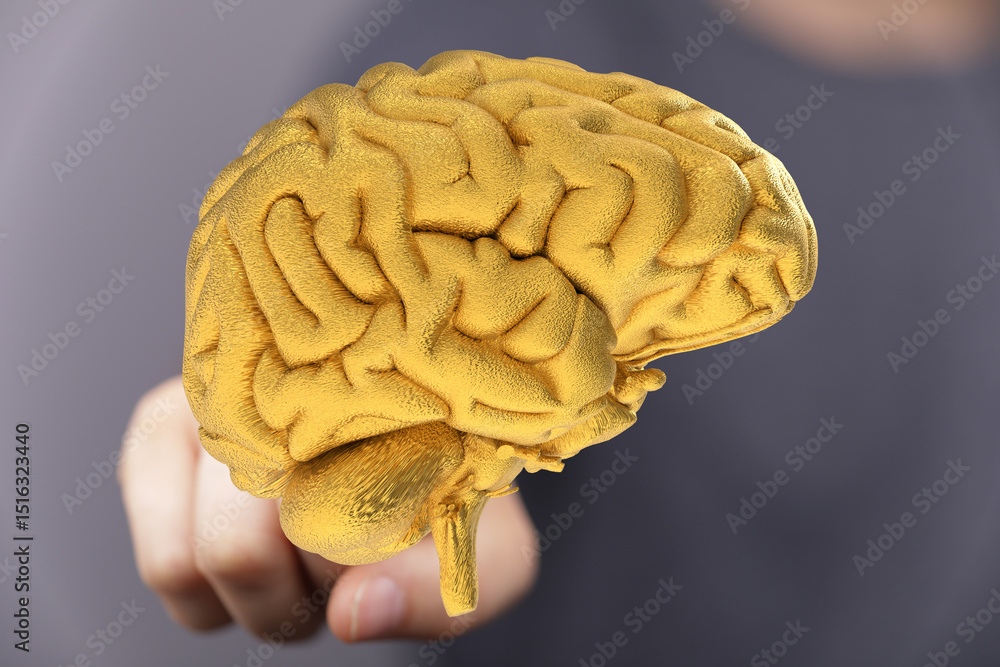 Poster Abstract image of a golden brain.  Perfect for concepts of intelligence, neurology, and innovation.