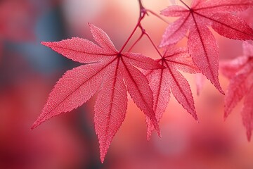 Vibrant red maple leaves autumn nature background
