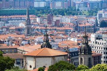 Aerial view of the roofs in Bilbao city from the hill Spain