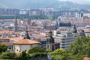 Aerial view of the roofs in Bilbao city from the hill Spain