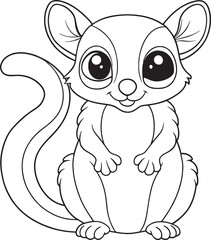 Adorable Cartoon Sugar Glider Coloring Page For Kids Vector Illustration