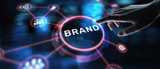 Brand Building Identity and Market Presence, projection on a virtual screen, Business and Technology Concept.