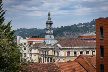 Aerial view of the roofs in Bilbao city from the hill Spain