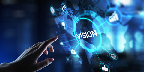 Vision Defining Future Goals and Strategic Direction, projection on a virtual screen, Business and Technology Concept.
