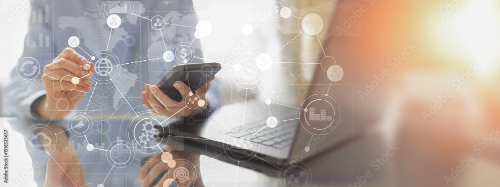 Poster cloud-based solutions for business networks: enhancing connectivity, data security, and automation.