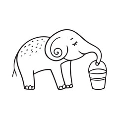 Obraz premium An elephant curled trunk close to a water bucket
