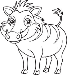 warthog cartoon coloring page for kids vector illustration