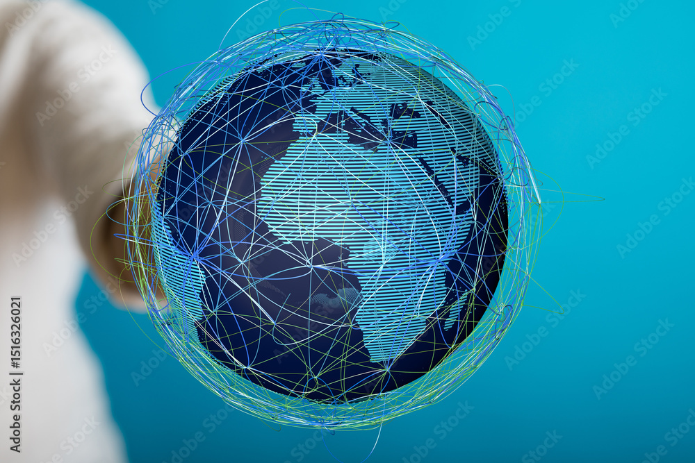 Leinwandbilder stock photo of a digital globe showing interconnected lines, representing global networks and commun