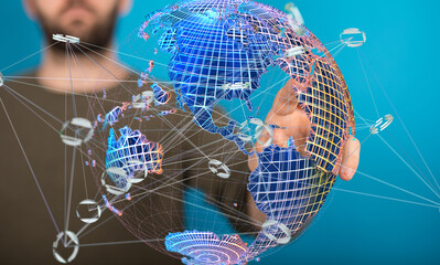 High-tech image depicting global network, digital connections, and worldwide interconnectivity.