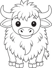 Cute Yak Coloring Page Adorable Animal Vector Illustration