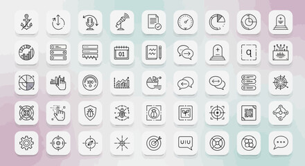 Modern UI Icon Set – Flat Minimalist Interface Icons with Long Shadow Style for Web and App Design

