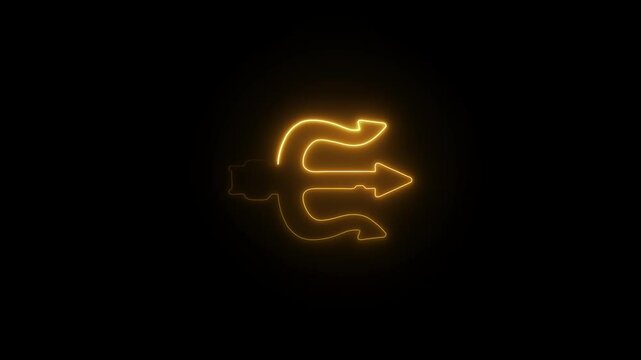 Abstract neon glowing of trident on a black background. Neptune trident.Trident devil flat. Neptune red trident.