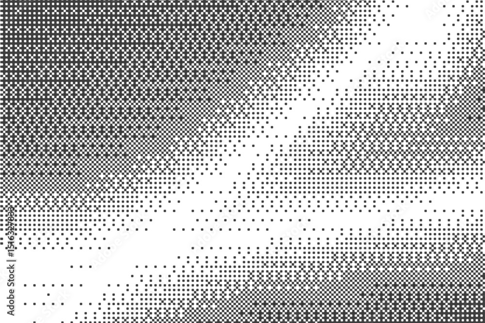 Poster Bitmap pattern with pixel background. Dotted gradient texture. Retro vector gradation of computer game bg. Abstract geometric halftone effect. Digital light dither wallpaper