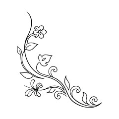 Elegant black and white floral corner design for decorative invitations and designs