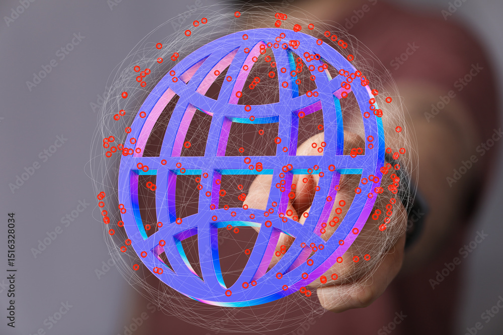 Poster interactive 3d globe visualization. networking, connectivity, global communication.