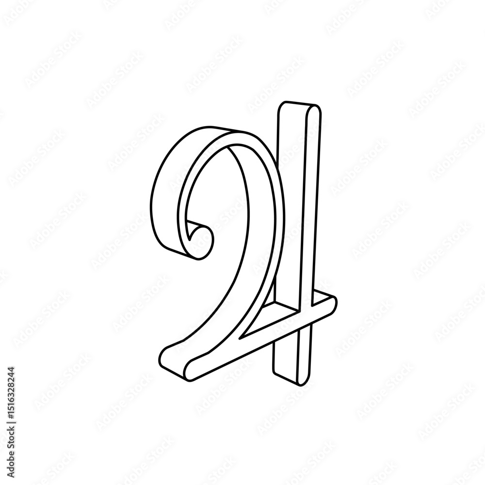 Poster the outline of a large jupiter astrological symbol is made with black lines. 3d view of the object i