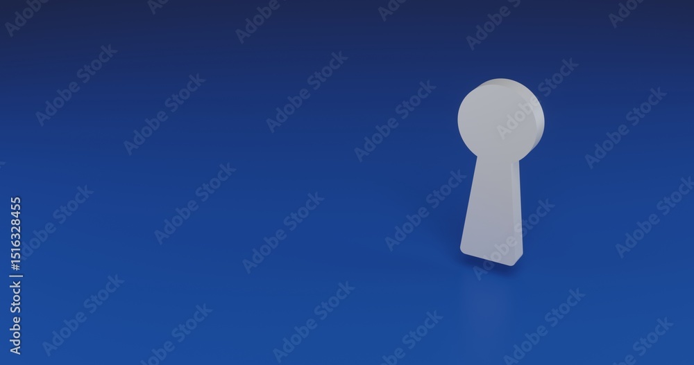 Poster isolated realistic white keyhole symbol with shadow. located on the right side of the scene. 3d illu