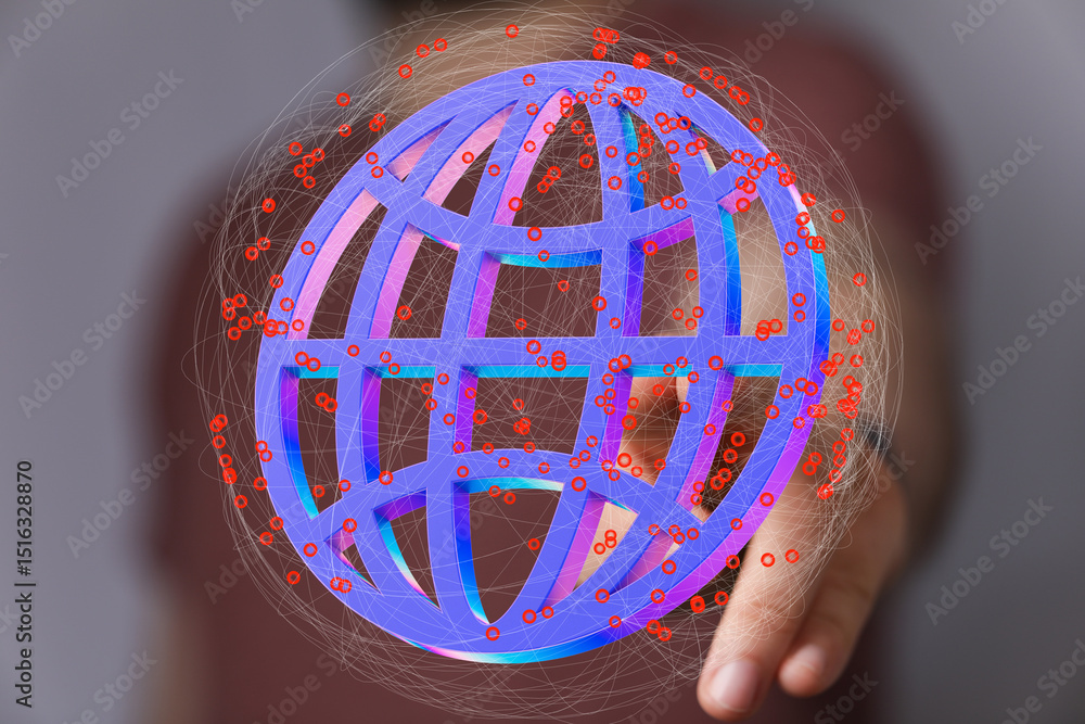 Poster abstract image of a digital globe, representing global connectivity and networking.