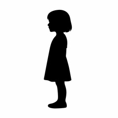 Girl Silhouette Vector | Black Child Profile on White Background | Simple Female Child Shape | Minimalistic Girl Icon for Designs | Isolated Little Girl Silhouette

