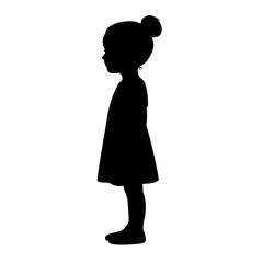 Girl Silhouette Vector | Black Child Profile on White Background | Simple Female Child Shape | Minimalistic Girl Icon for Designs | Isolated Little Girl Silhouette

