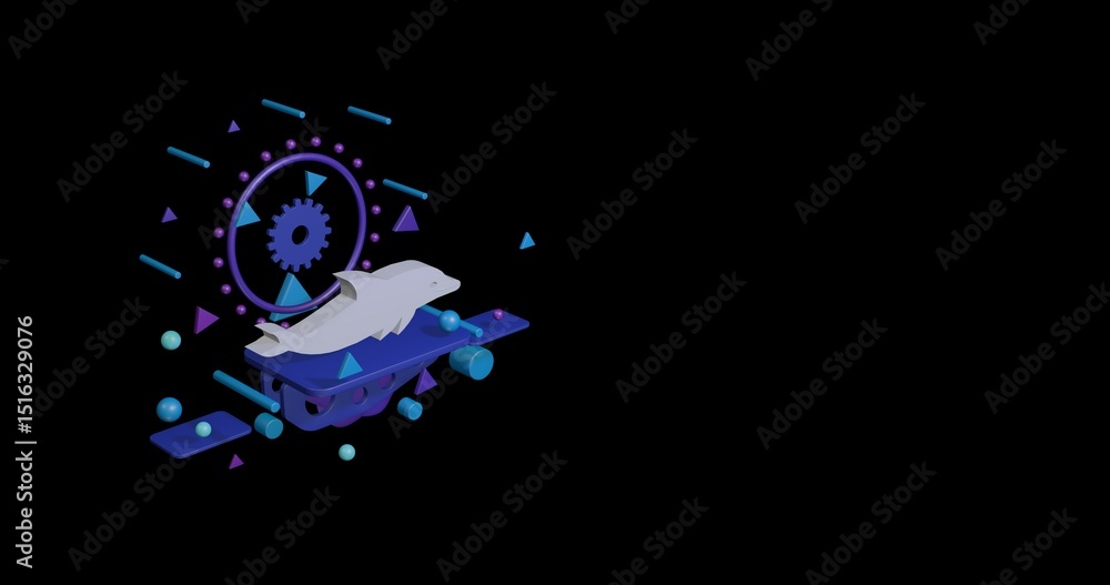 Aufkleber white dolphin symbol on a pedestal of abstract geometric shapes floating in the air. abstract concep