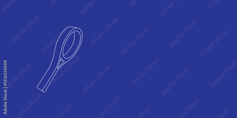 Poster the outline of a large tennis racket symbol made of white lines on the left. 3d view of the object i