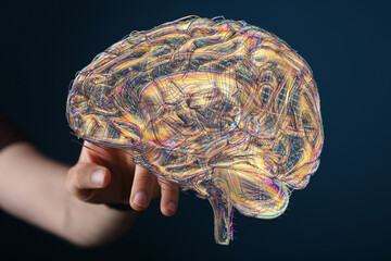 Abstract image of a human brain, neural network, connections, and artificial intelligence.