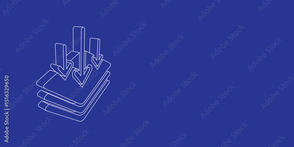 Poster the outline of a large absorbent symbol made of white lines on the left. 3d view of the object in pe