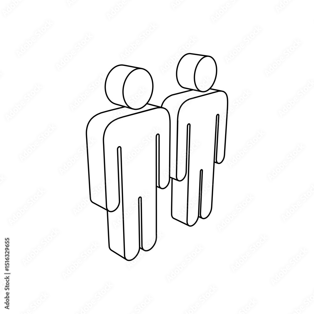 Poster the outline of a large man with man symbol is made with black lines. 3d view of the object in perspe