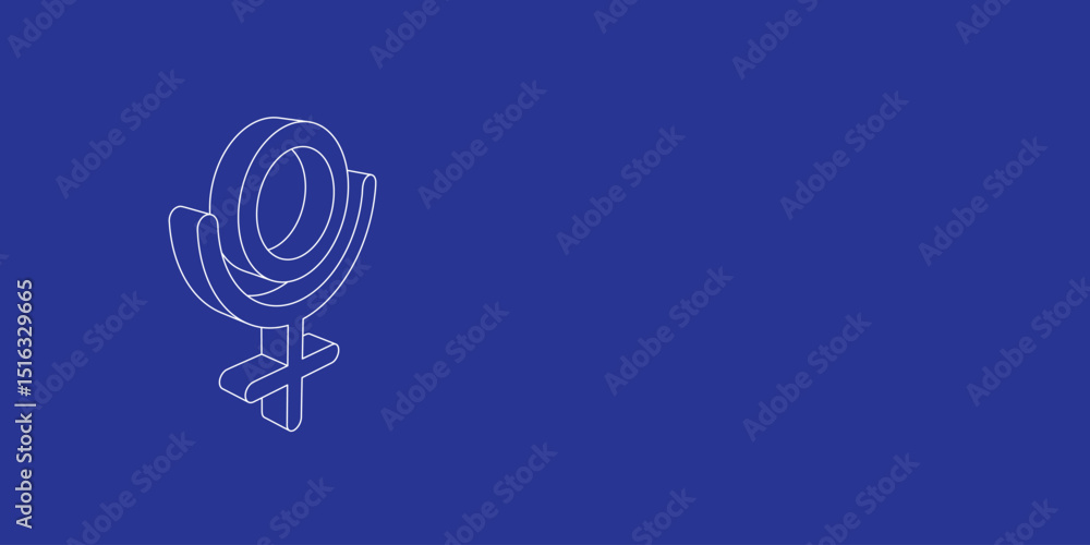 Poster the outline of a large astrological pluto symbol made of white lines on the left. 3d view of the obj
