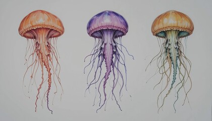 Hand-painted watercolor set featuring marine jellyfish