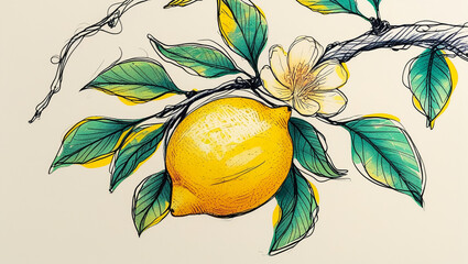 Watercolor Lemon Branch Botanical Fruit Illustration