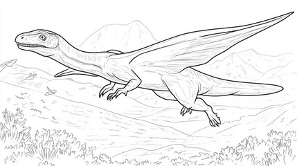 Fototapeta premium Prehistoric winged creature soaring over mountains