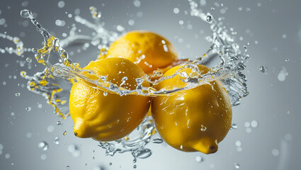 Fresh Lemon with Juice Splashes on White Background Illustration
