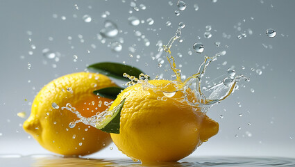 Fresh Lemon with Juice Splashes on White Background Illustration
