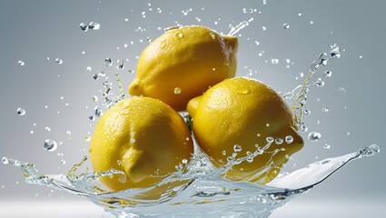 Fresh Lemon with Juice Splashes on White Background Illustration
