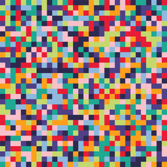Pixel art retro vector illustration featuring colorful vhs static noise. Abstract mosaic video effect seamless pattern