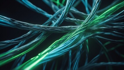 Transparent Network Cables Transmitting Light Streams – Photorealistic Top-Down View with Sci-Fi Lighting