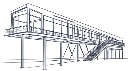 Architectural drawing of a modern elevated building
