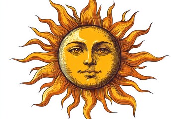 Bright sun with a smiling face and radiant rays in a whimsical design